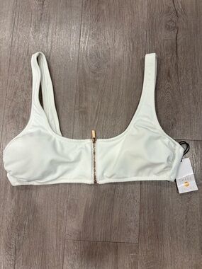Shade & Shore Ivory Front-Zip Bralette Swim Top with Gold-Tone Zipper